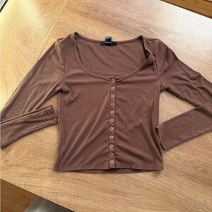 Chocolate Button Long Sleeve Ribbed Top